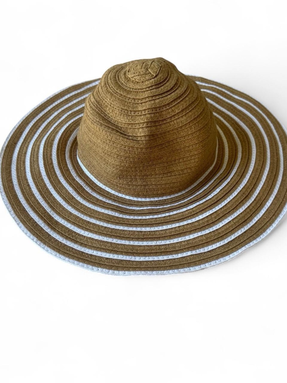 Wide Brim Straw Sun Hat Brown with White Trim